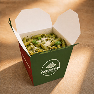 Massa Agorah sabor Pesto na embalagem de delivery